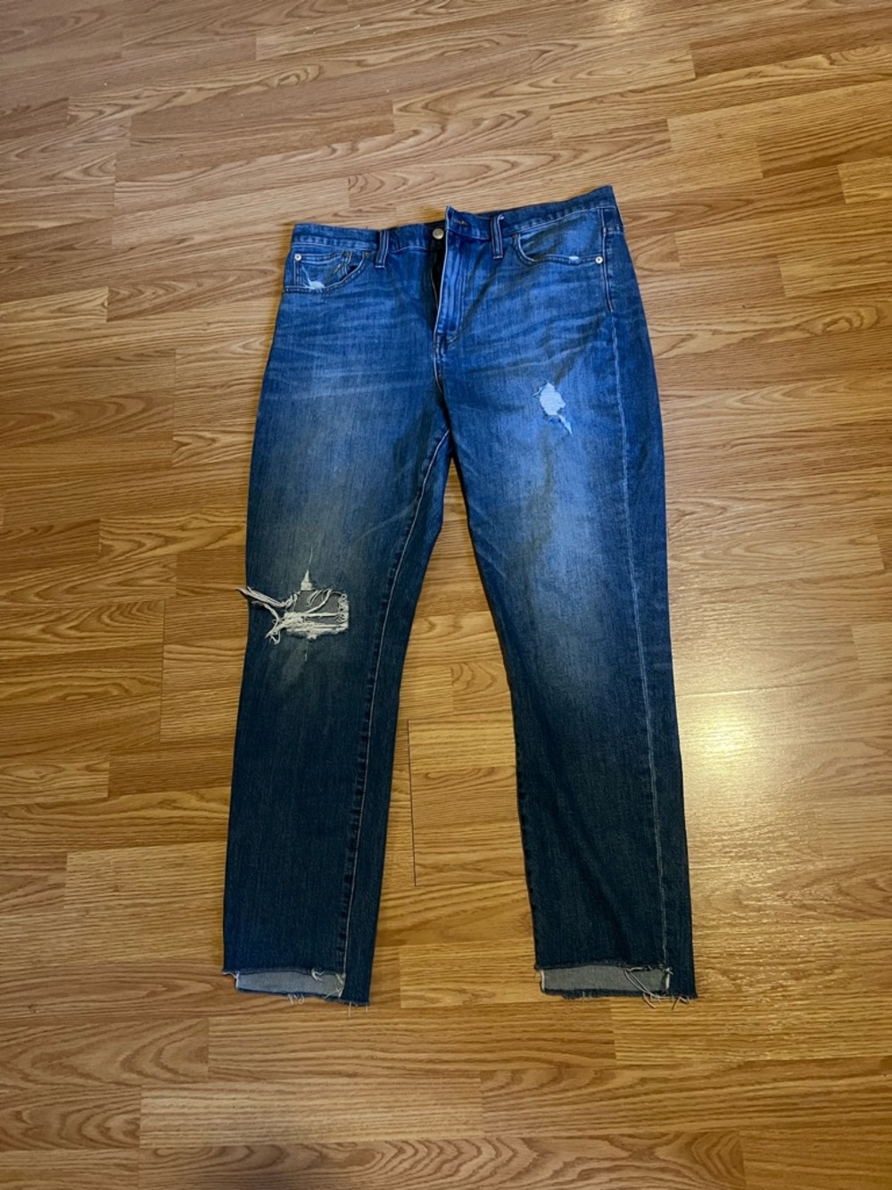 Madewell High-Rise Distressed Dark Blue Jeans